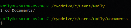Changing directory in terminal with cd command.